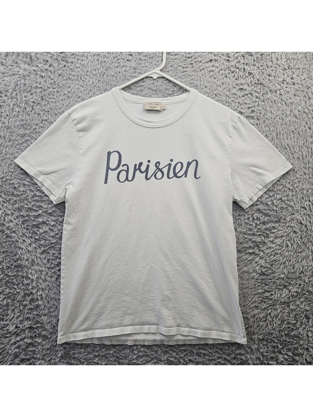 MAISON KITSUNE T Shirt Men Large White Cotton Crew Parisien Script Graphic *Spot